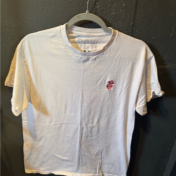 White Men's T-Shirt with Red Mushroom Logo - Picture 1 of 4